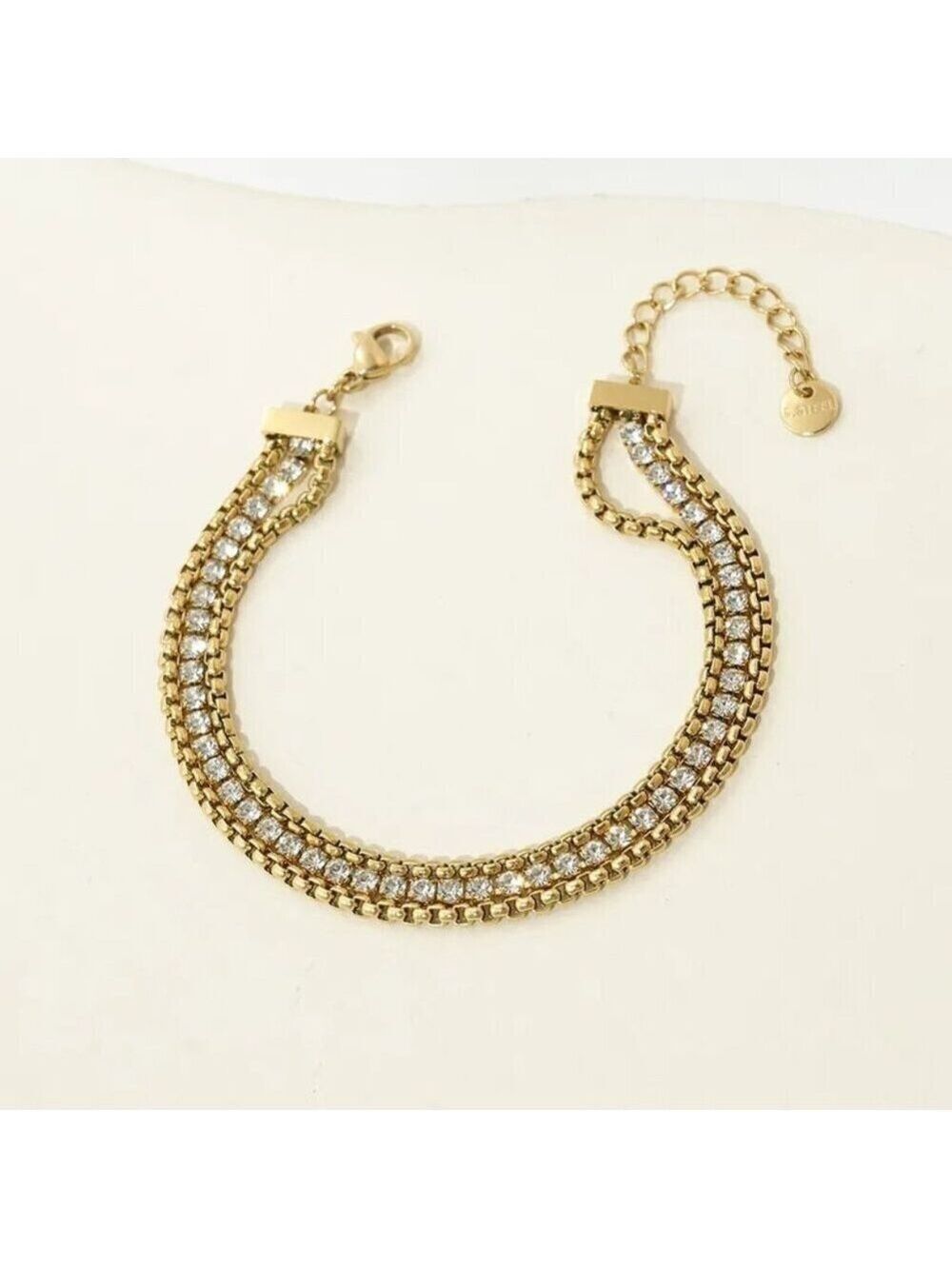 18K Gold Plated Triple Row Tennis Bracelet – Zircon Stones, White